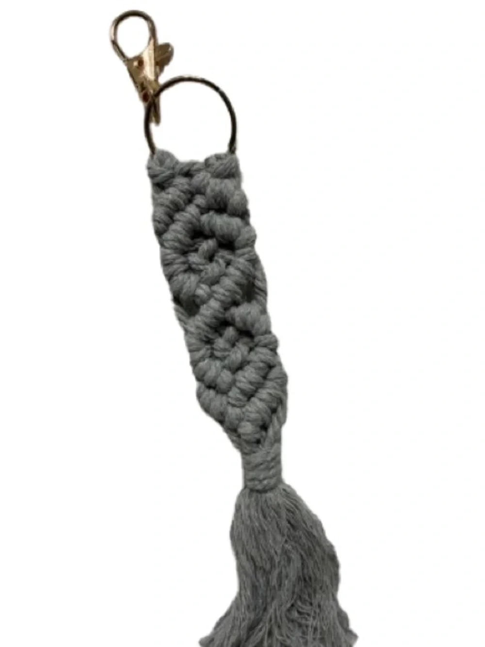 Macramé Keychain/Bagcharm-handmade Boho- Grey with Gold Hardware
